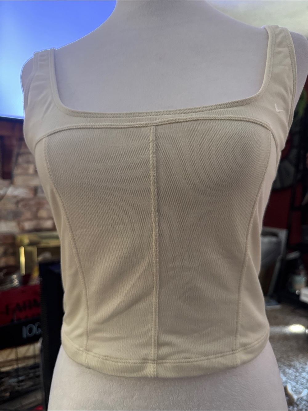 Nike Beige Square-Neck Crop Tank